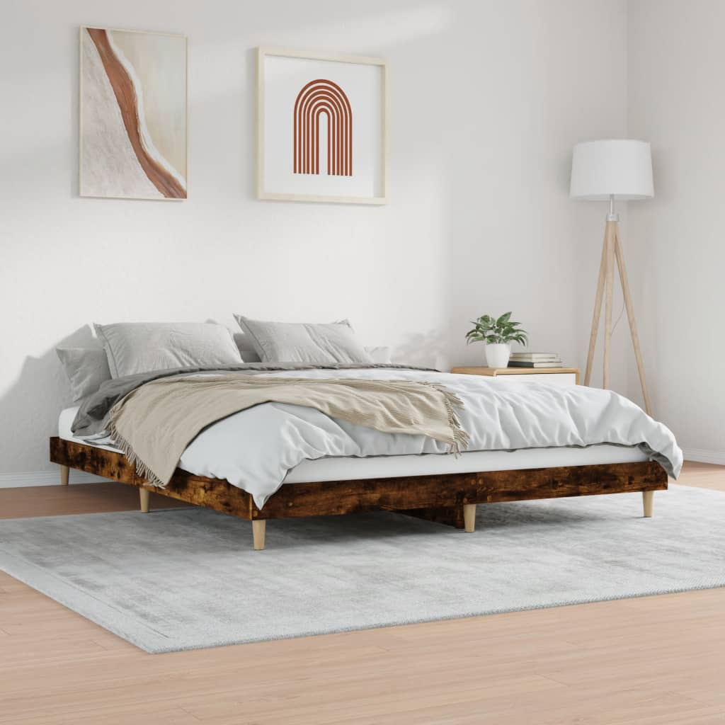 Cadre de lit sans matelas chêne fumé 140x200 cm bois ingénierie