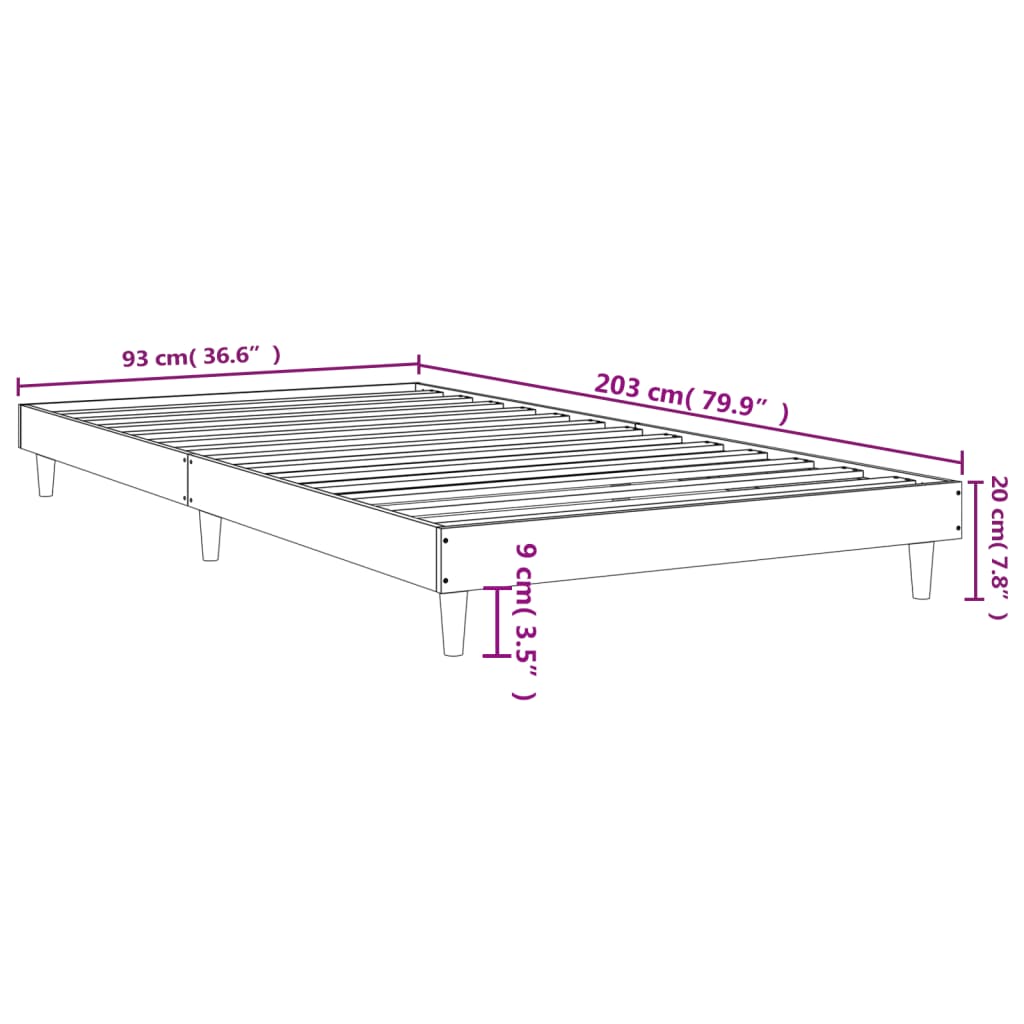 Bed frame without mattress black 90x200 cm engineered wood