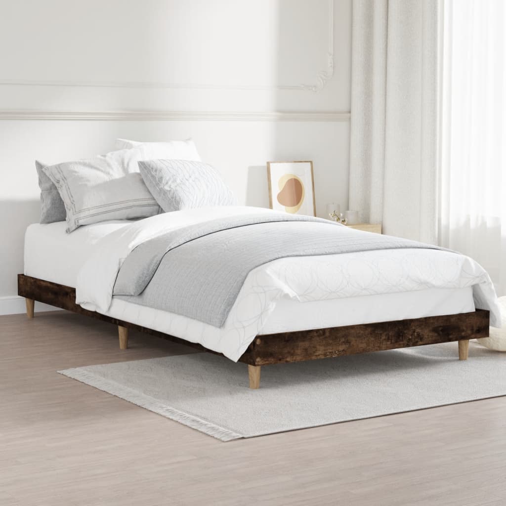 Bed frame without mattress smoked oak 90x200cm engineered wood