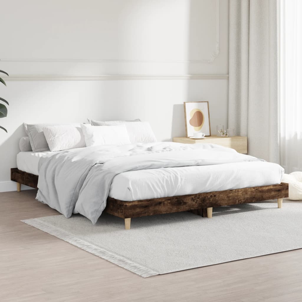 Cadre de lit sans matelas chêne fumé 135x190 cm bois ingénierie