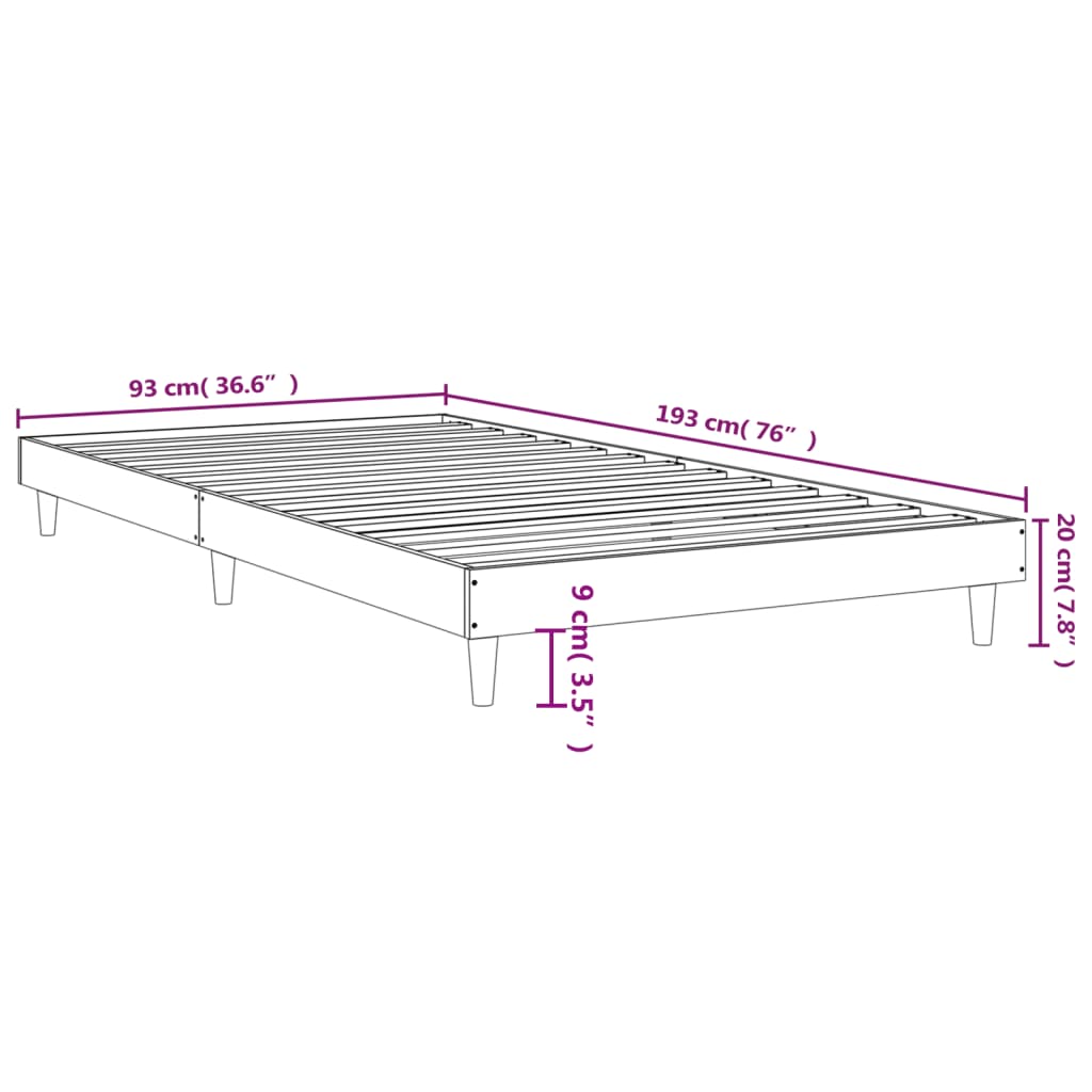 Bed frame without mattress smoked oak 90x190cm engineered wood