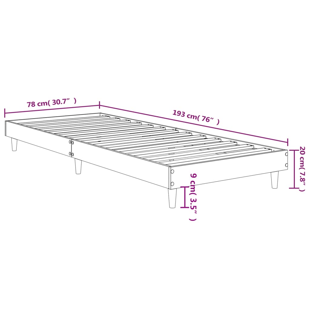 Smoked oak bed frame 75x190 cm engineered wood