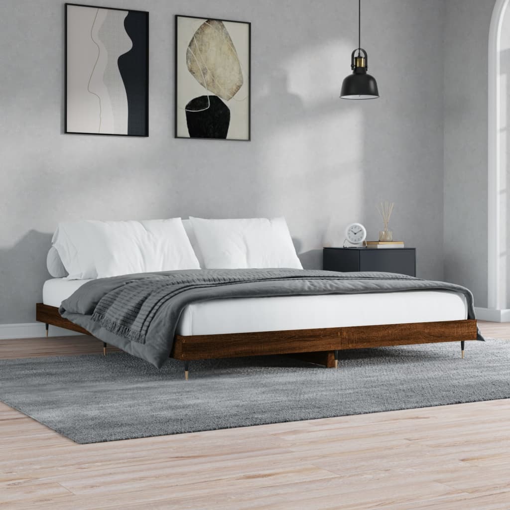 Bed frame without mattress brown oak 200x200 cm