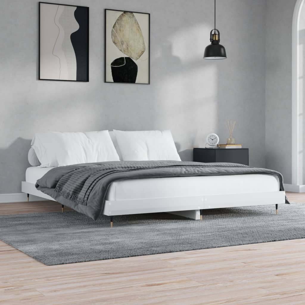 Bed frame without mattress glossy white 180x200 cm