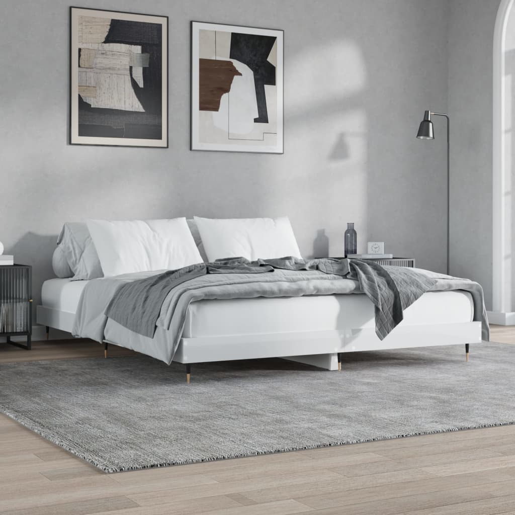 Bed frame without mattress glossy white 180x200 cm