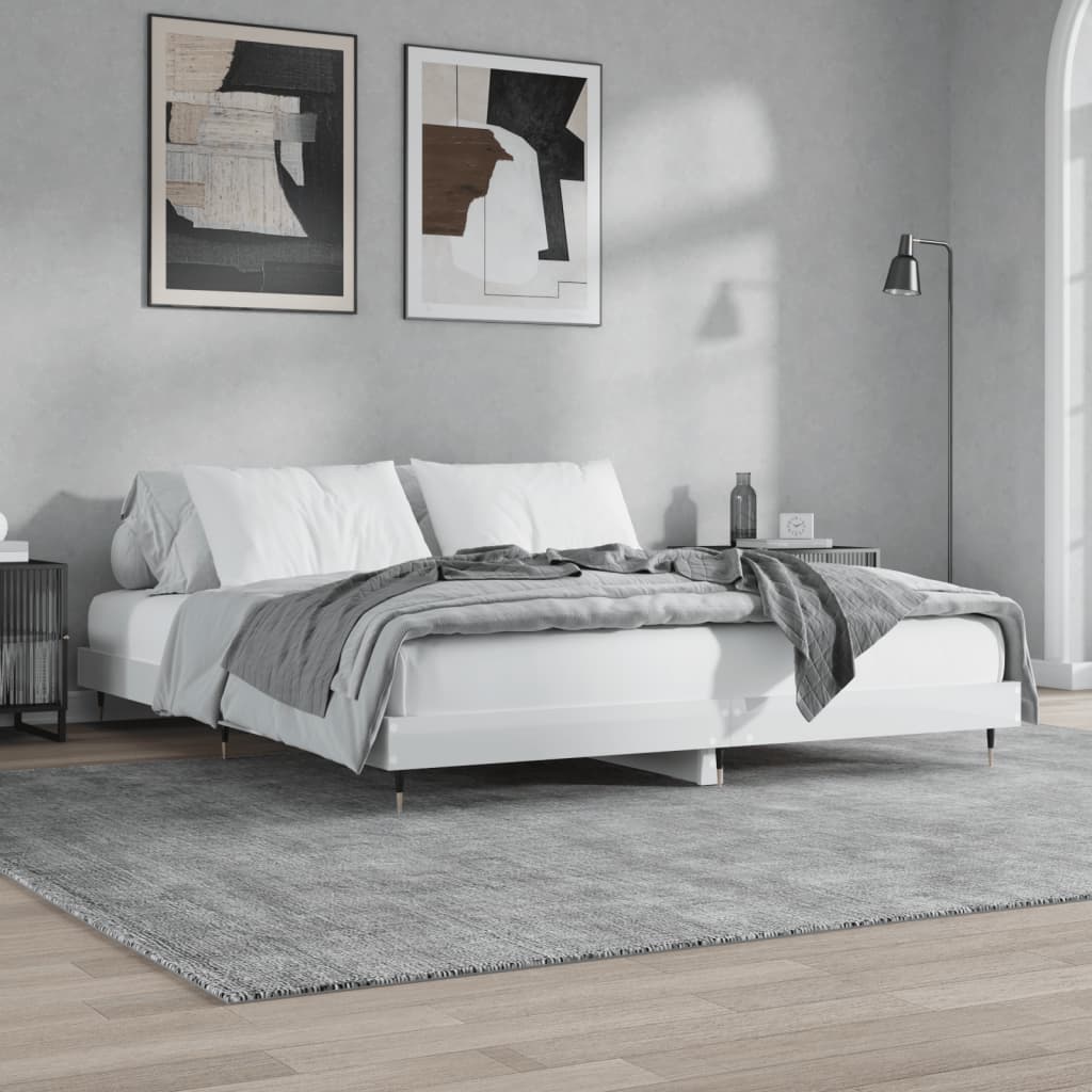 Bed frame without mattress glossy white 140x200 cm