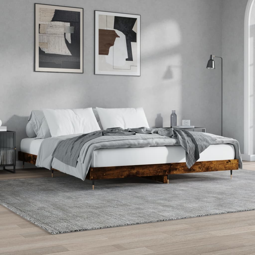 Bed frame without mattress smoked oak 120x200 cm engineered wood