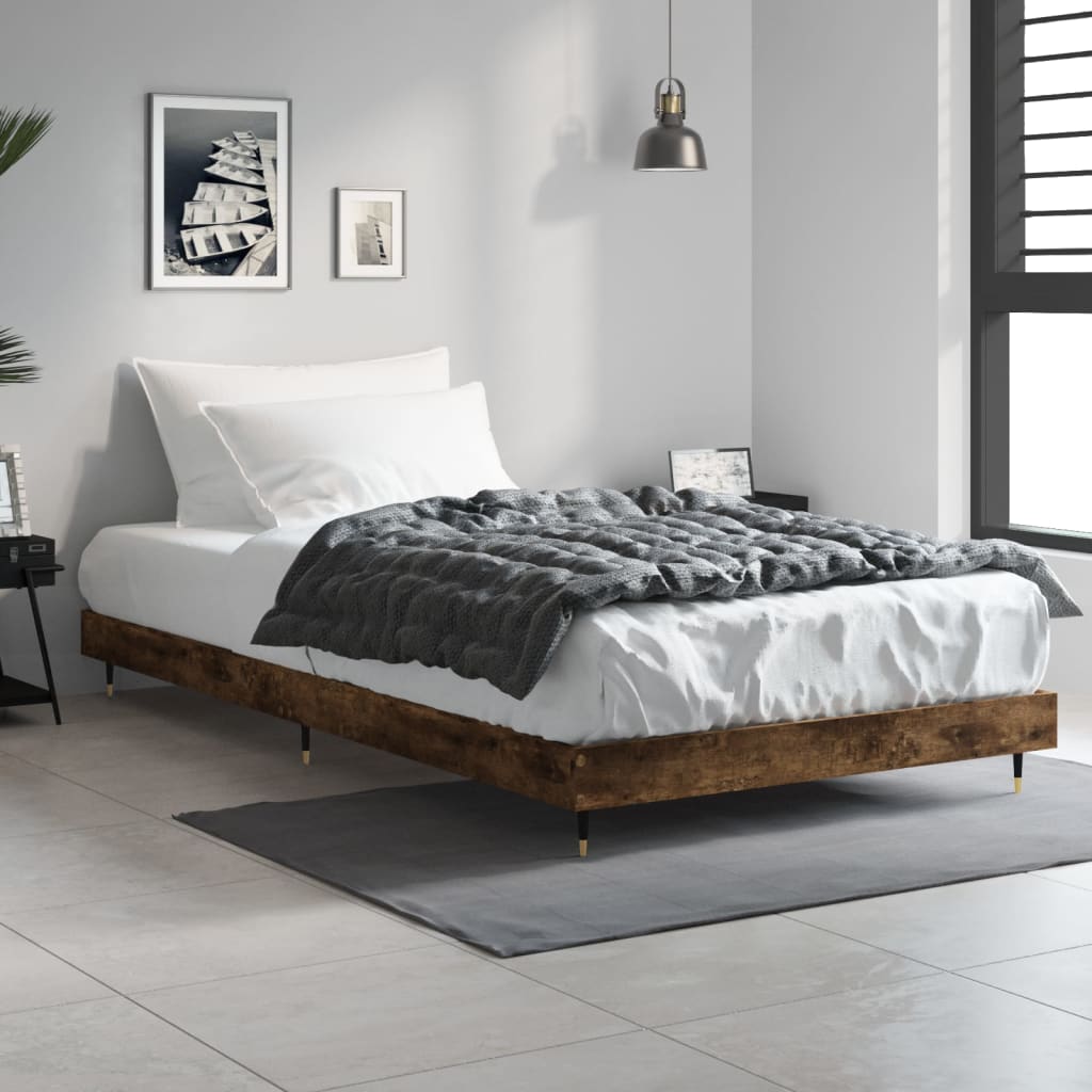 Bed frame without mattress smoked oak 90x200cm engineered wood