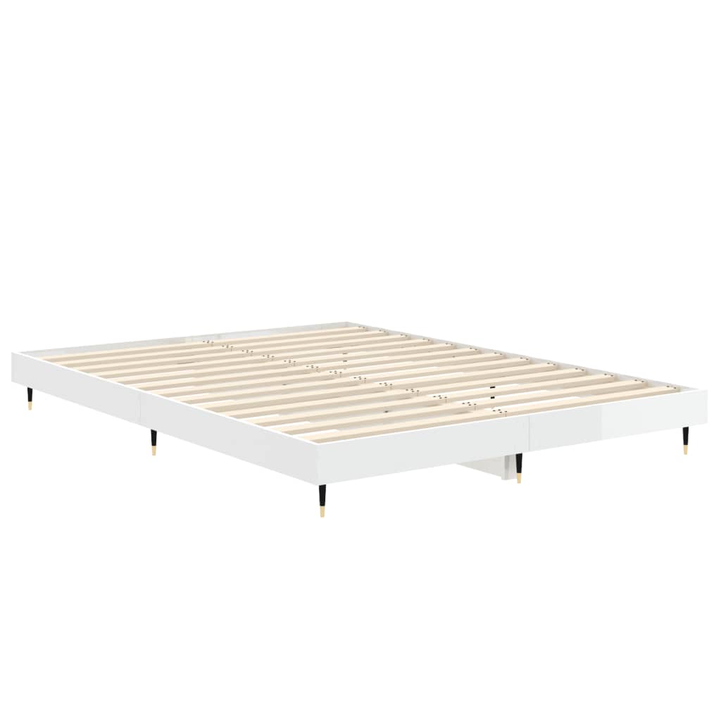 Bed frame without mattress glossy white 140x190 cm