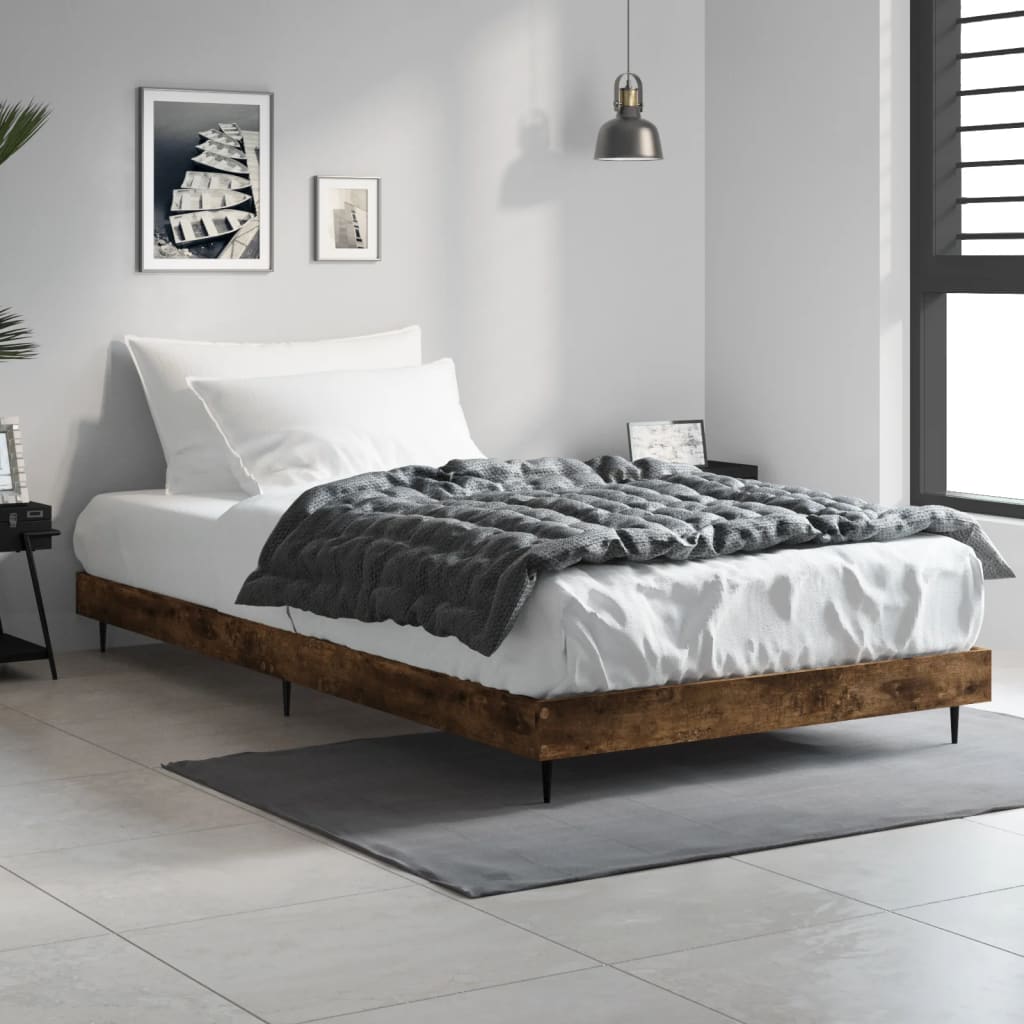 Bed frame without mattress smoked oak 100x200 cm engineered wood