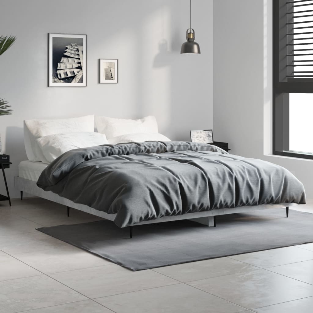 Bed frame without mattress concrete gray 140x190 cm