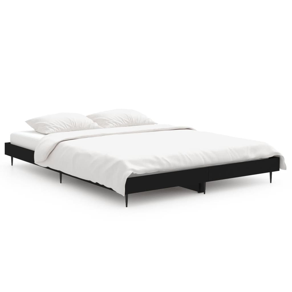 Bed frame without mattress black 135x190 cm engineered wood