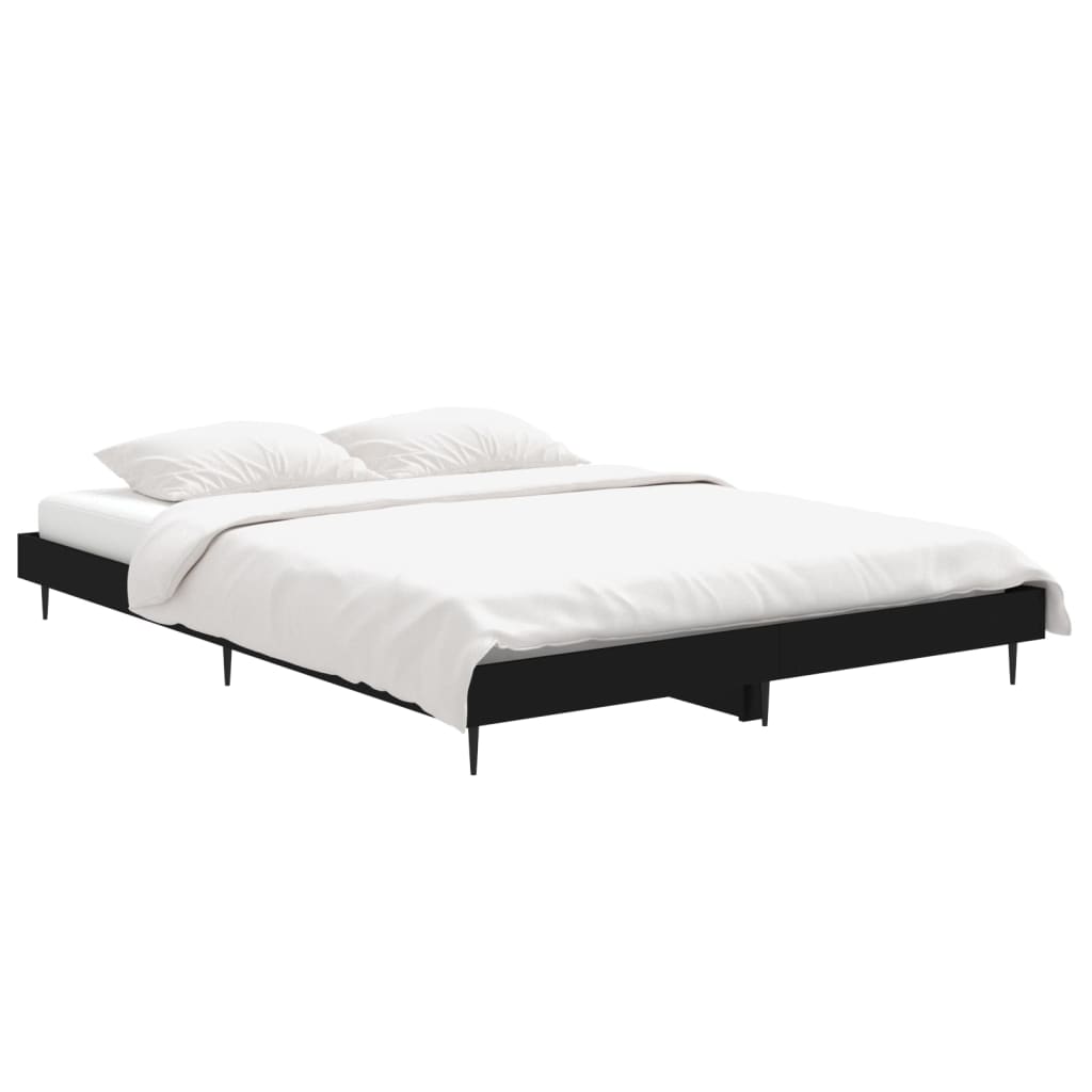 Bed frame without mattress black 135x190 cm engineered wood