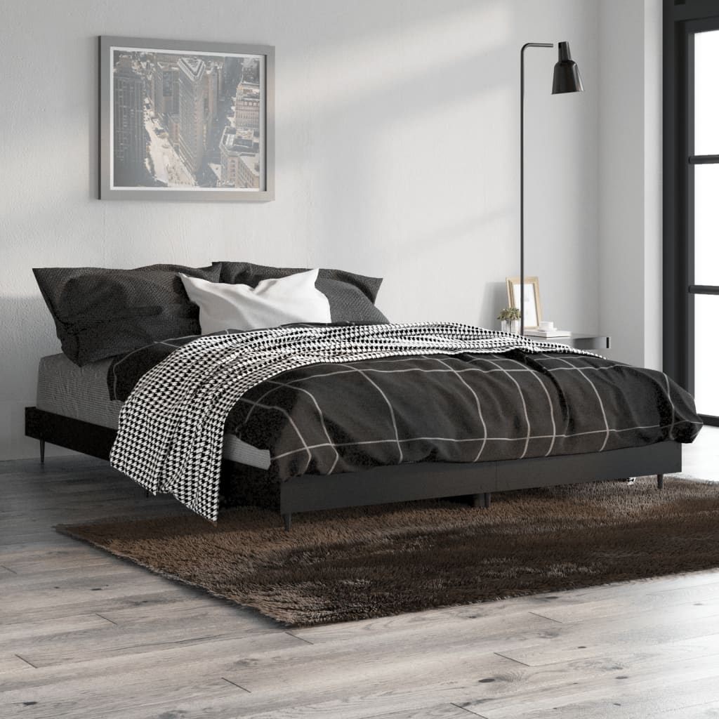 Bed frame without mattress black 135x190 cm engineered wood