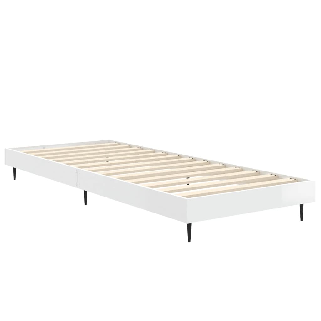 Bed frame without mattress glossy white 75x190 cm