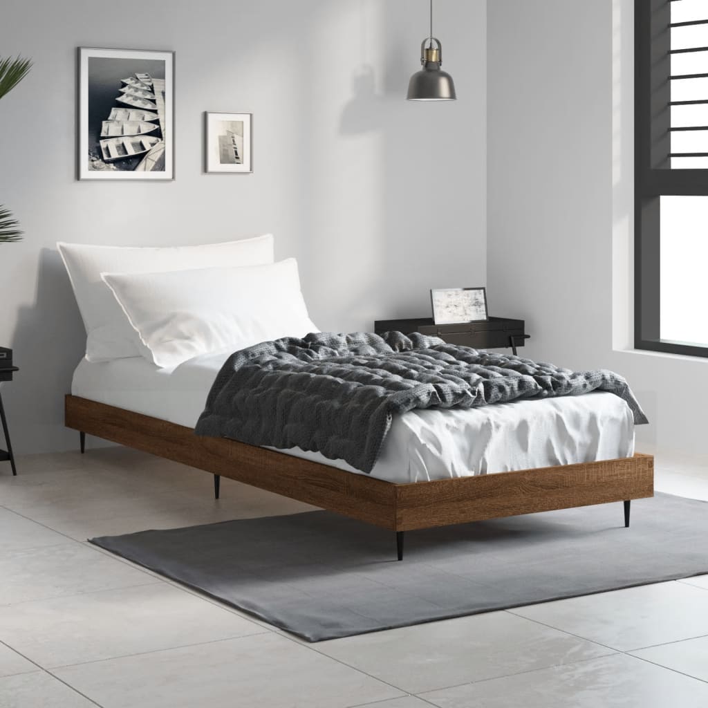 Bed frame without mattress brown oak 75x190cm engineered wood