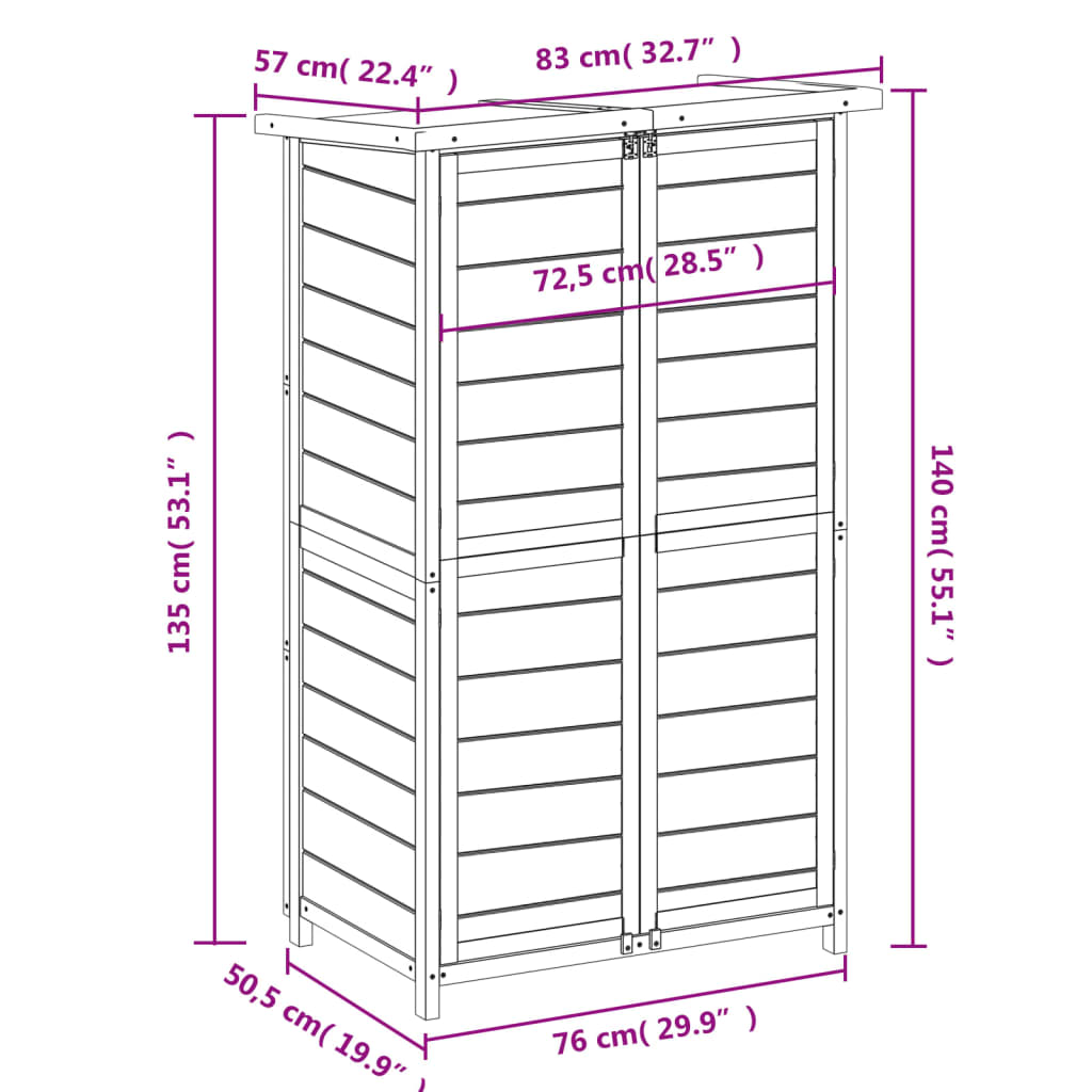 Abri à outils de jardin marron 83x57x140 cm bois massif pin