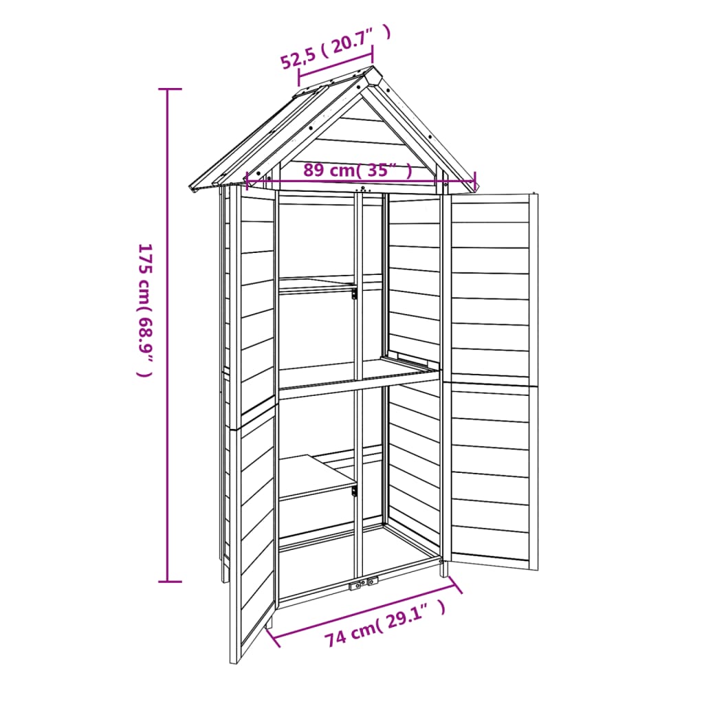 Abri à outils de jardin marron 89x52,5x175 cm bois massif pin