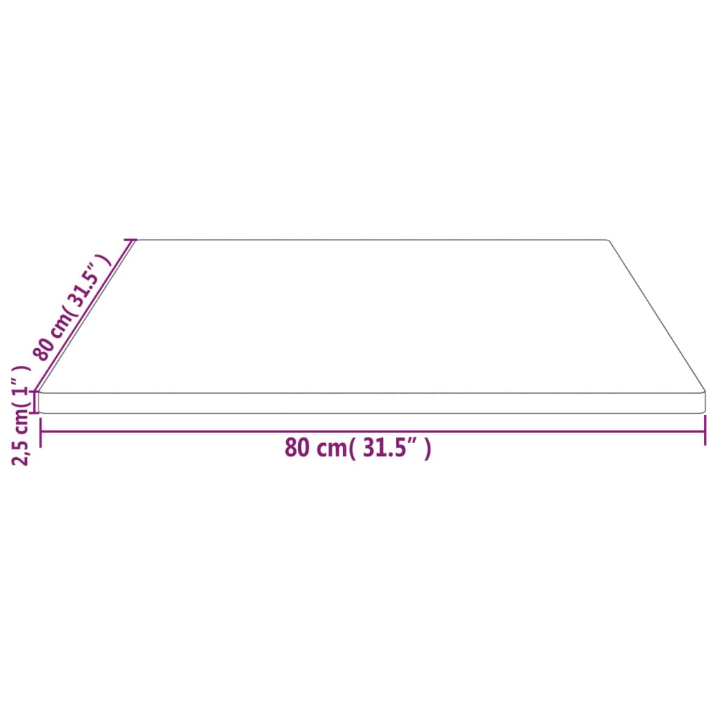 Table top 80x80x2.5 cm solid pine wood