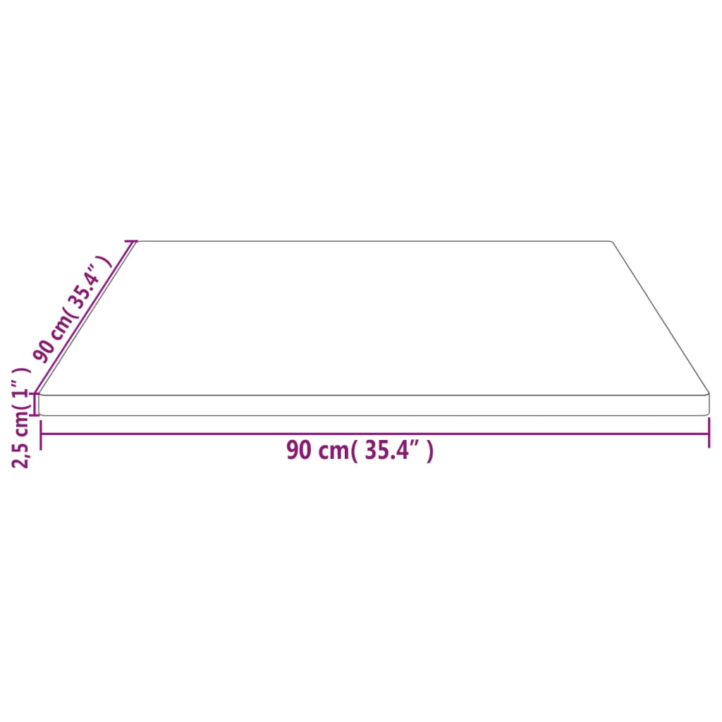 White table top 90x90x2.5 cm solid pine wood