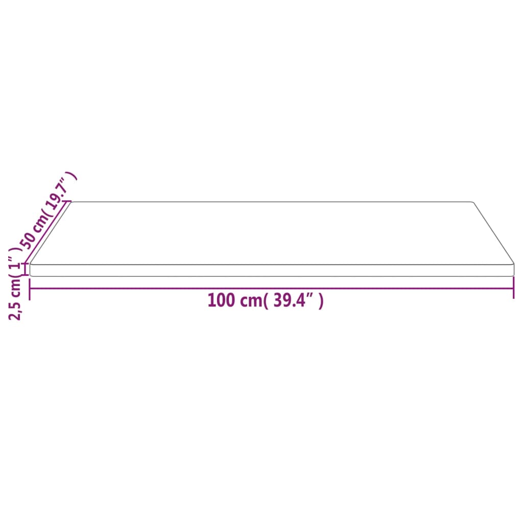 Table top 100x50x2.5 cm solid pine wood rectangular