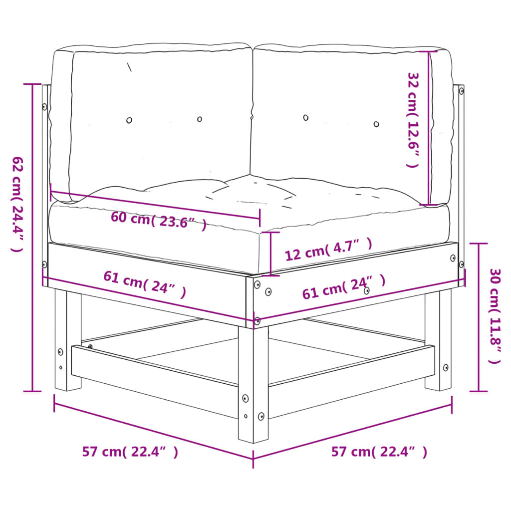 Ecksofa mit grauen Kissen aus massivem Kiefernholz