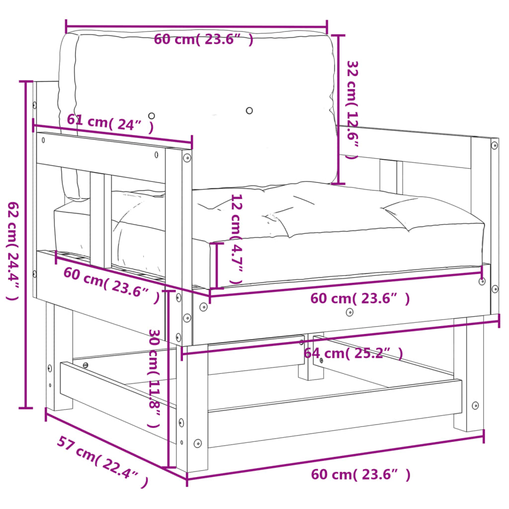 Chaises de jardin avec coussins lot de 2 bois de pin massif