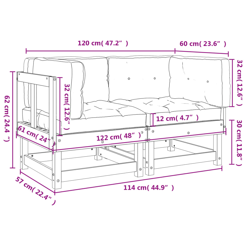 Canapés d'angle avec coussins 2 pcs bois de pin imprégné