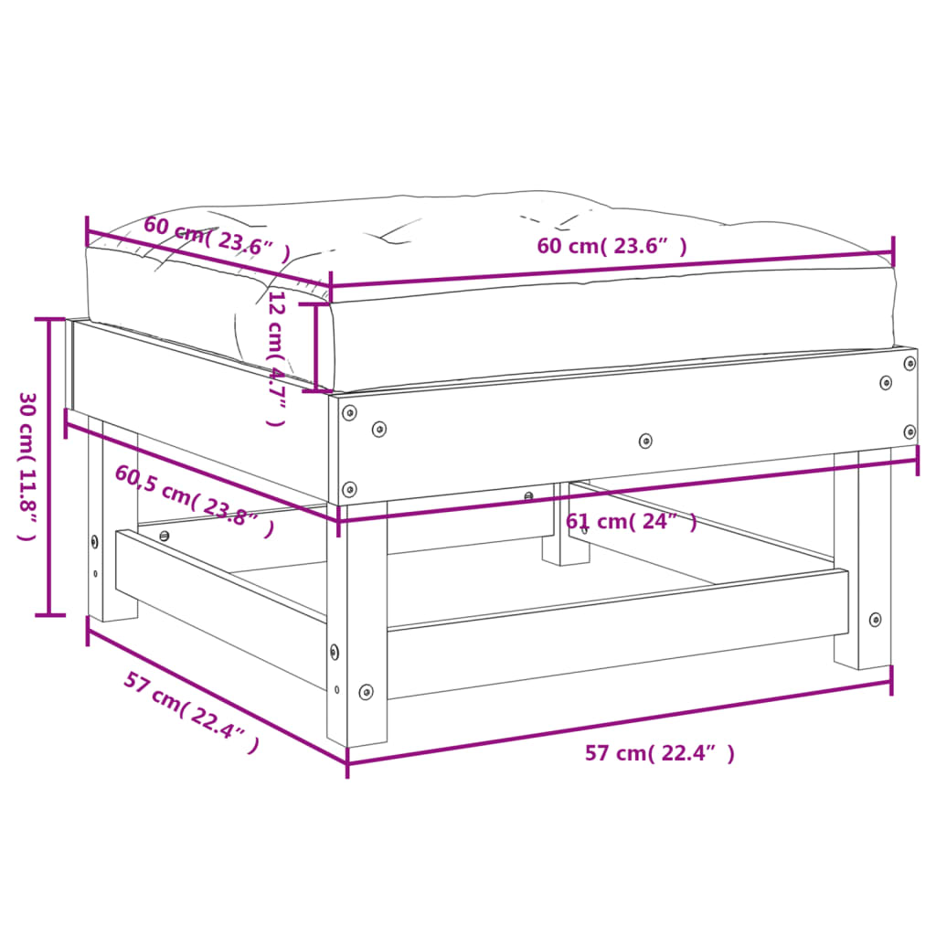 Repose-pieds de jardin avec coussins lot de 2 blanc bois de pin