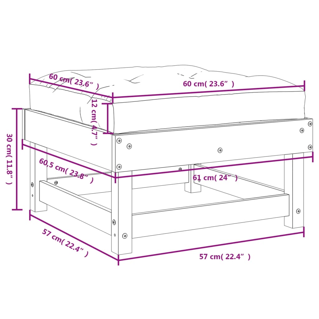 Repose-pieds de jardin coussins lot de 2 marron miel bois pin