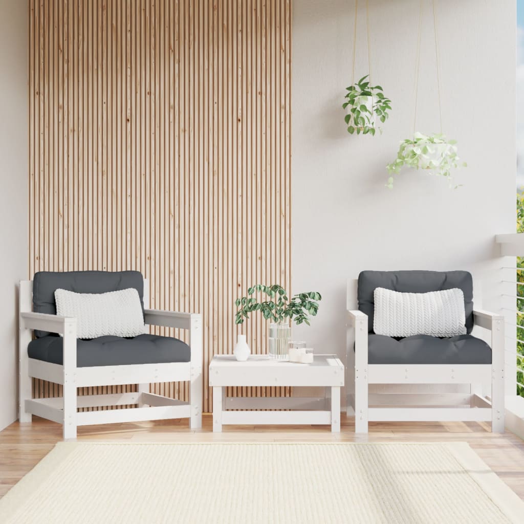 Garden chairs and cushions set of 2 white solid pine wood