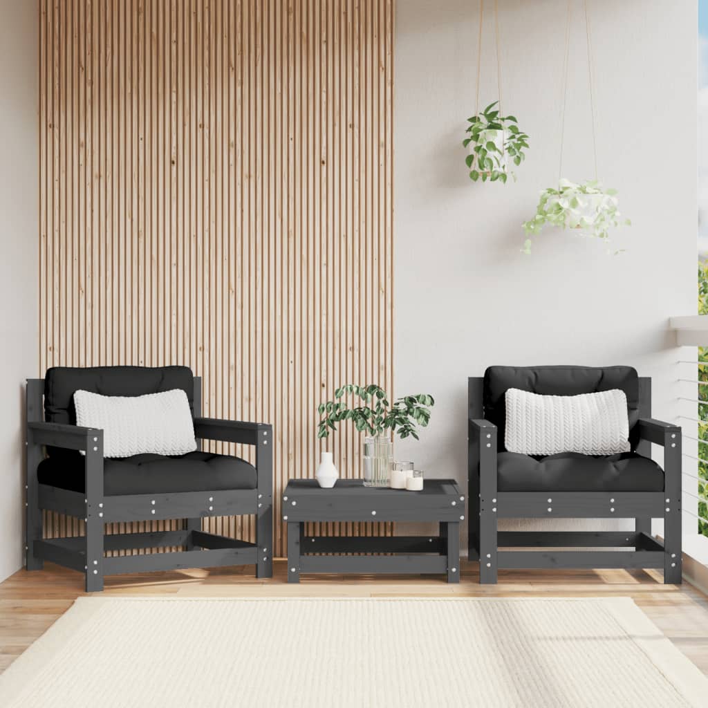 Chaises de jardin et coussins lot de 2 gris bois de pin massif