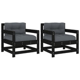 Chaises de jardin et coussins lot de 2 noir bois de pin massif