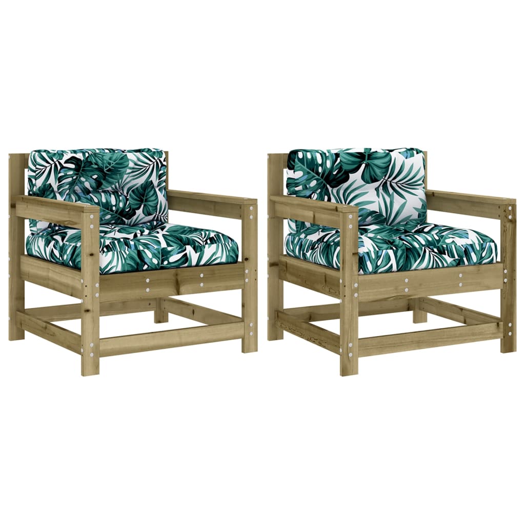 Garden chairs with cushions set of 2 impregnated pine wood