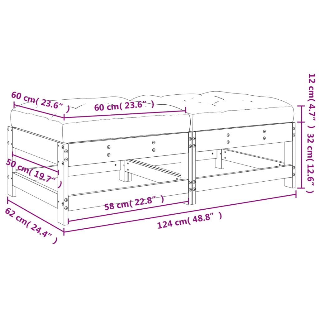 Repose-pieds de jardin coussins lot de 2 blanc bois pin massif