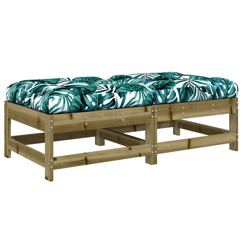 Garden footstool and cushions set of 2 impregnated pine wood