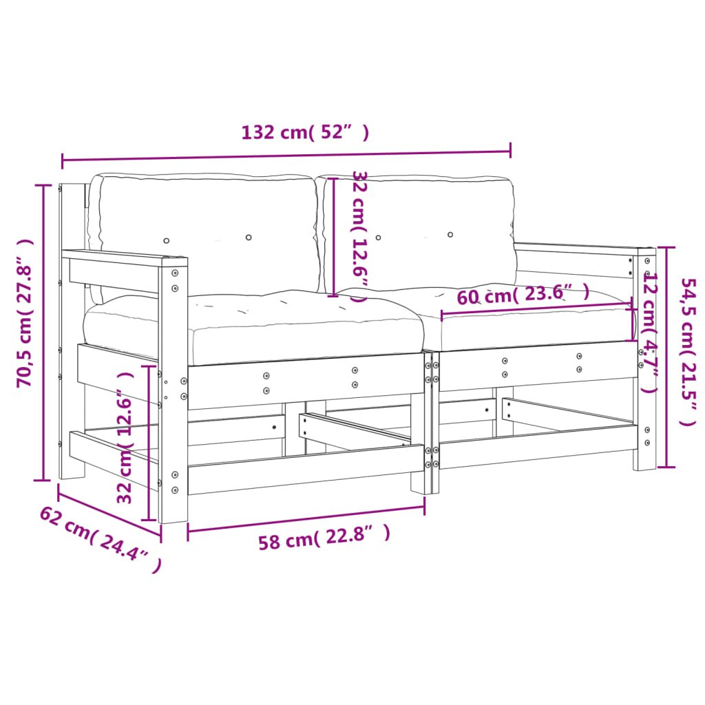 Chaises de jardin avec coussins lot de 2 bois de pin massif