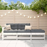 Salon de jardin 3 pcs avec coussins blanc bois massif