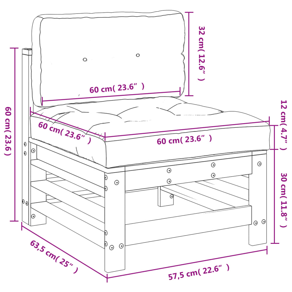 Zentrales Sofa mit weißen Kissen aus massivem Kiefernholz