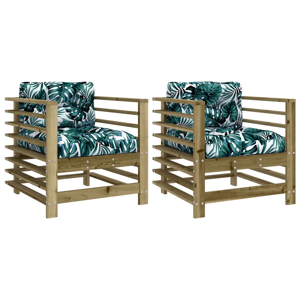 Garden chairs with cushions set of 2 impregnated pine wood