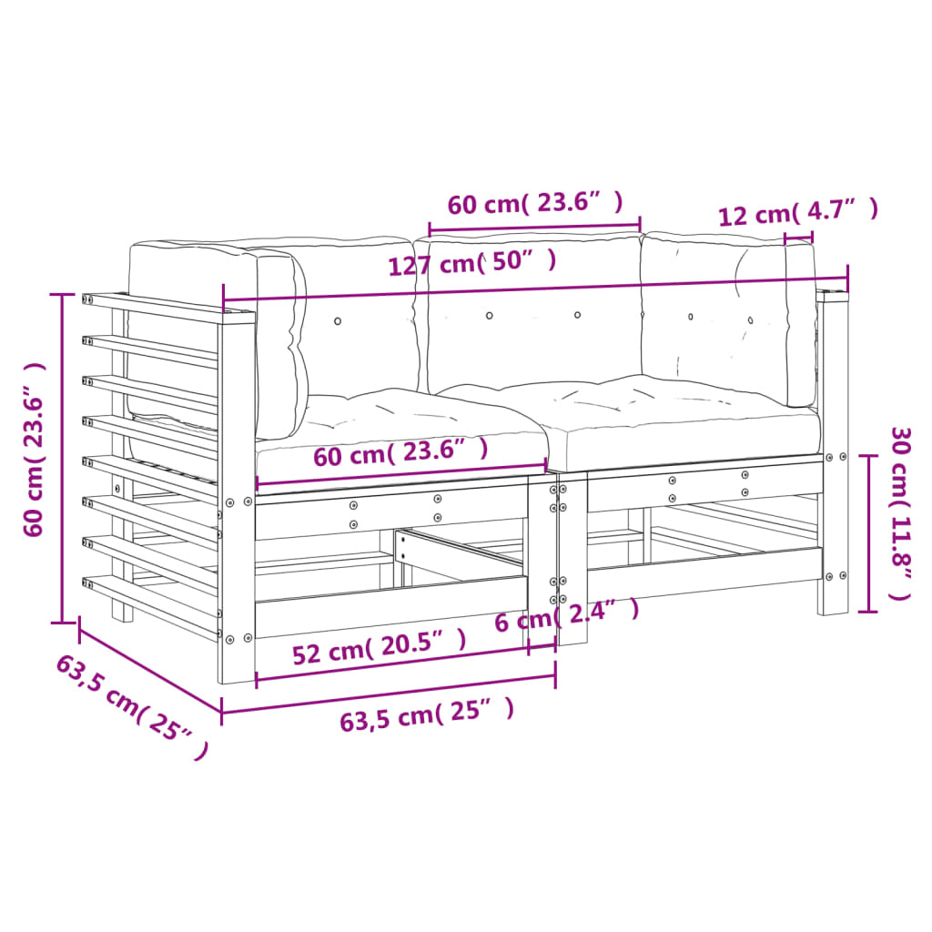 Canapés d'angle avec coussins 2 pcs bois de pin massif