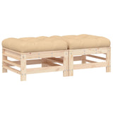 Garden footstool with cushions set of 2 solid pine wood