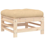 Garden footstool with cushions set of 2 solid pine wood