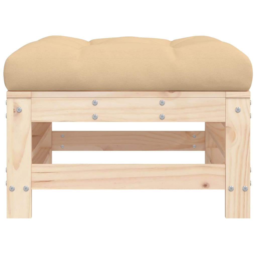 Garden footstool with cushions set of 2 solid pine wood