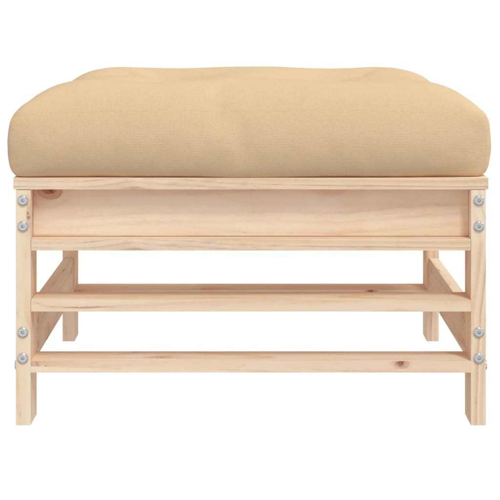 Garden footstool with cushions set of 2 solid pine wood