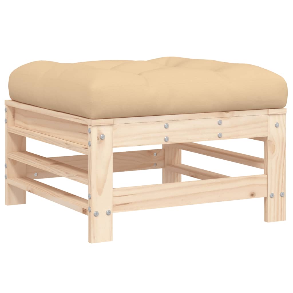 Garden footstool with cushions set of 2 solid pine wood