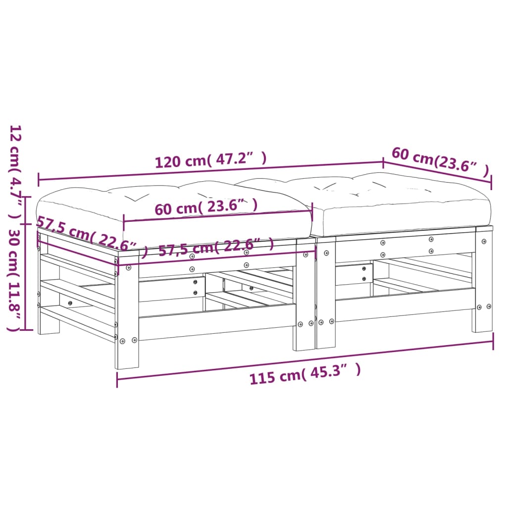 Repose-pieds de jardin avec coussins lot de 2 bois pin massif