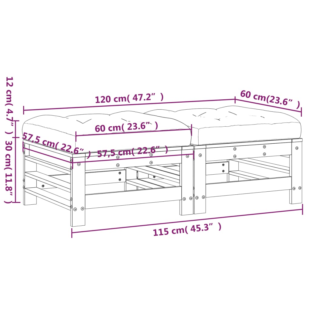 Repose-pieds de jardin coussins lot de 2 blanc bois pin massif