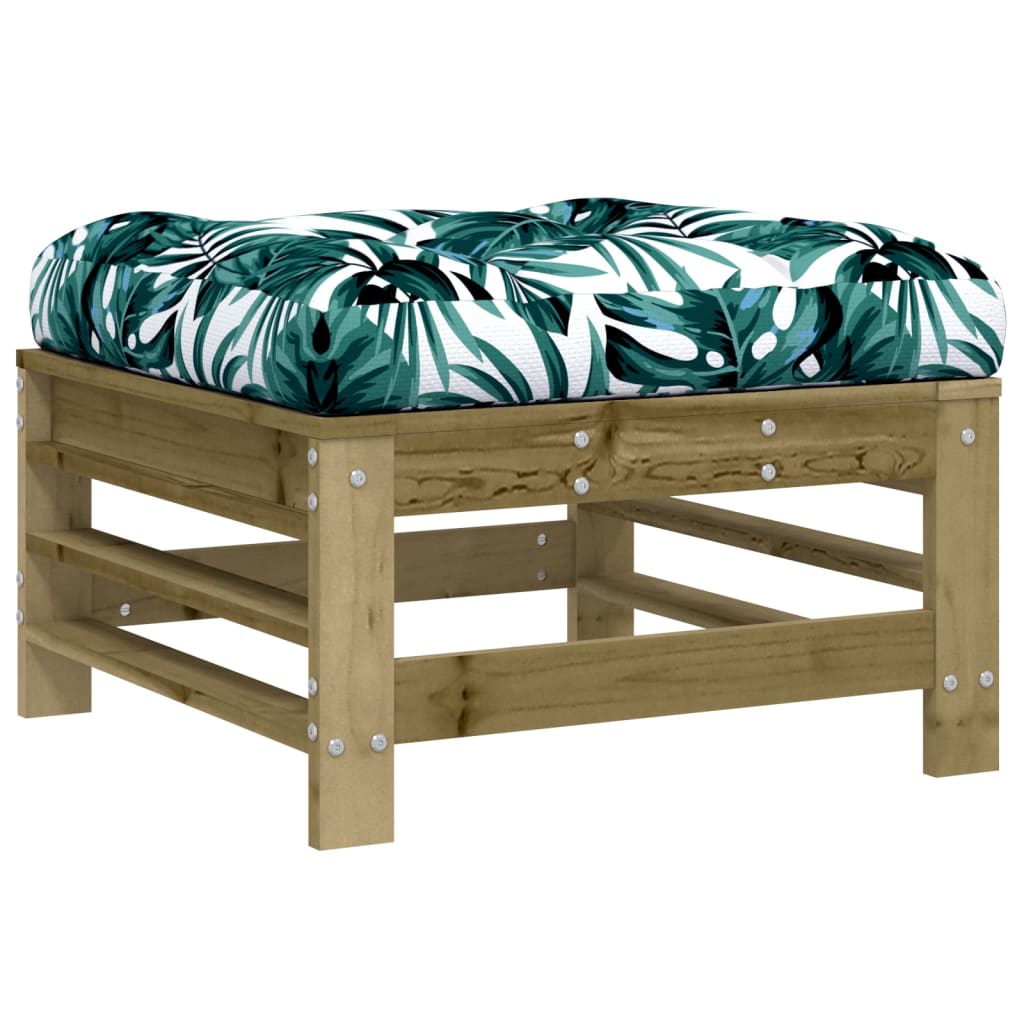 Garden footstool and cushions set of 2 impregnated pine wood