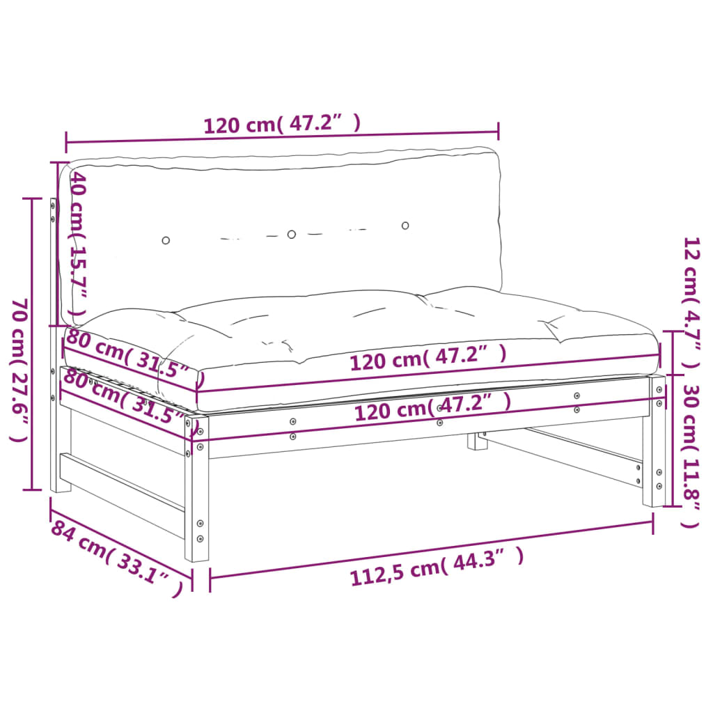 Canapé central 120x80 cm bois de pin massif